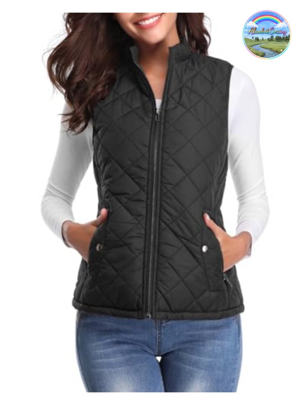 Women's Quilted Puffer Vest Lightweight Zip Gilet Stand Collar